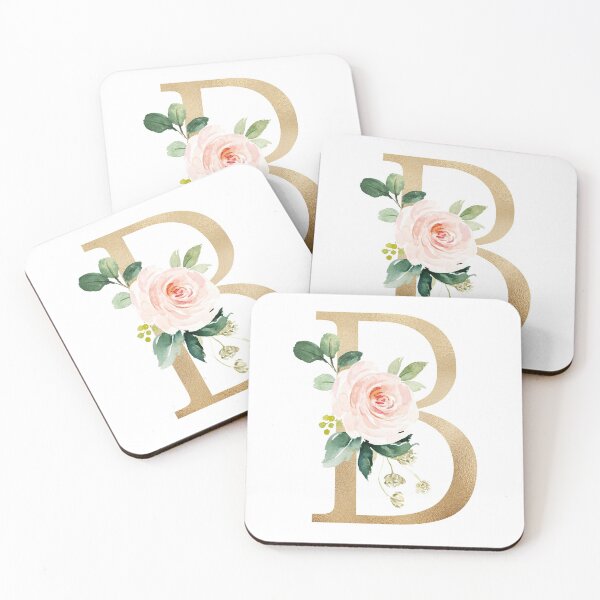 Item preview, Letter B Monogram - Faux gold foil and pink and white flowers and green leaves designed and sold by Citronelladesig.