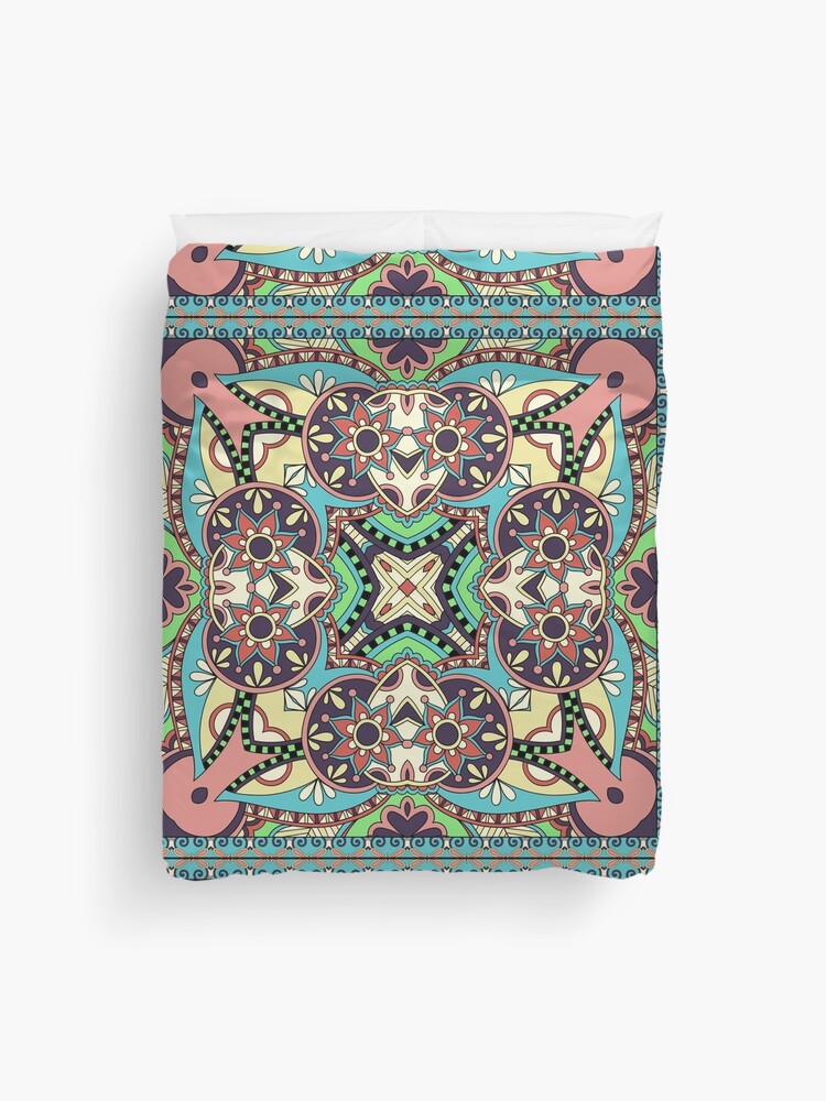 Thumbnail 1 of 2, Duvet Cover, Mandala Vibrant Flower Pattern designed and sold by SBernadette.
