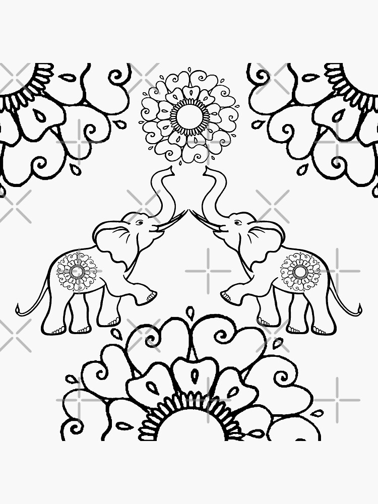 "Wild Elephant Fertility Mandala Mehndi Flower Floral Pattern 1