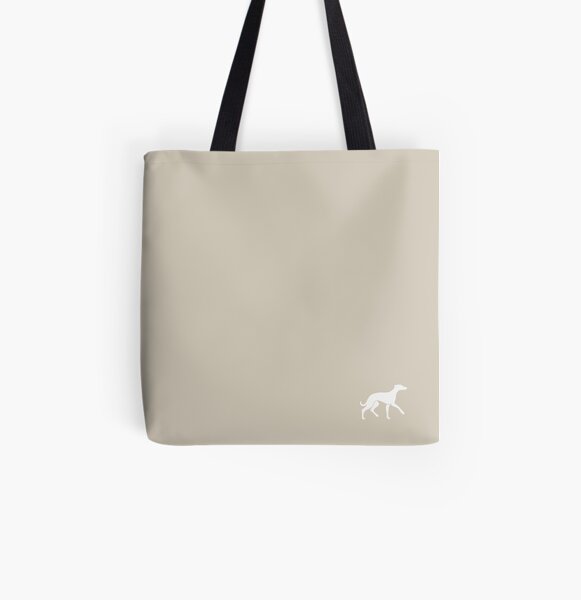White Whippet On Taupe Design All Over Print Tote Bag