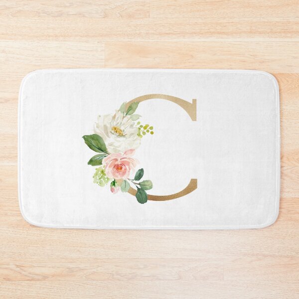 Artikelvorschau, Monogramm des Buchstabens C – Kunstgoldfolie, rosa und weiße Blumen und grüne Blätter entworfen und verkauft von Citronelladesig.