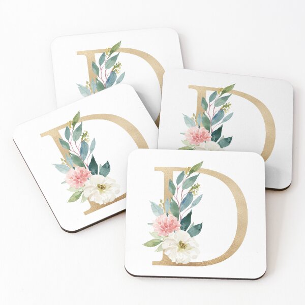 Item preview, Letter D Monogram - Faux gold foil and pink and white flowers and green leaves designed and sold by Citronelladesig.