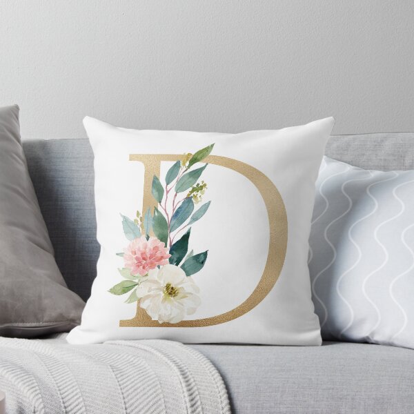 Item preview, Letter D Monogram - Faux gold foil and pink and white flowers and green leaves designed and sold by Citronelladesig.
