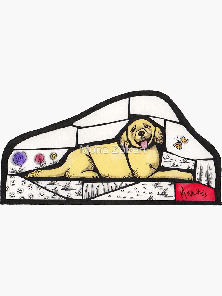 Thumbnail 3 of 3, Sticker, Golden Retriever mosaic style illustration designed and sold by MunaZuberi.