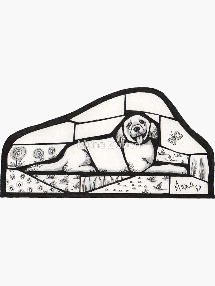 Thumbnail 3 of 3, Sticker, Golden Retriever in black and white mosaic style illustration designed and sold by MunaZuberi.