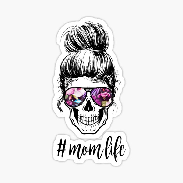 Download Mom Life Skull Flowers Sticker By Liuxartdesigns Redbubble