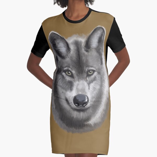 Grey female Wolf Graphic T-Shirt Dress