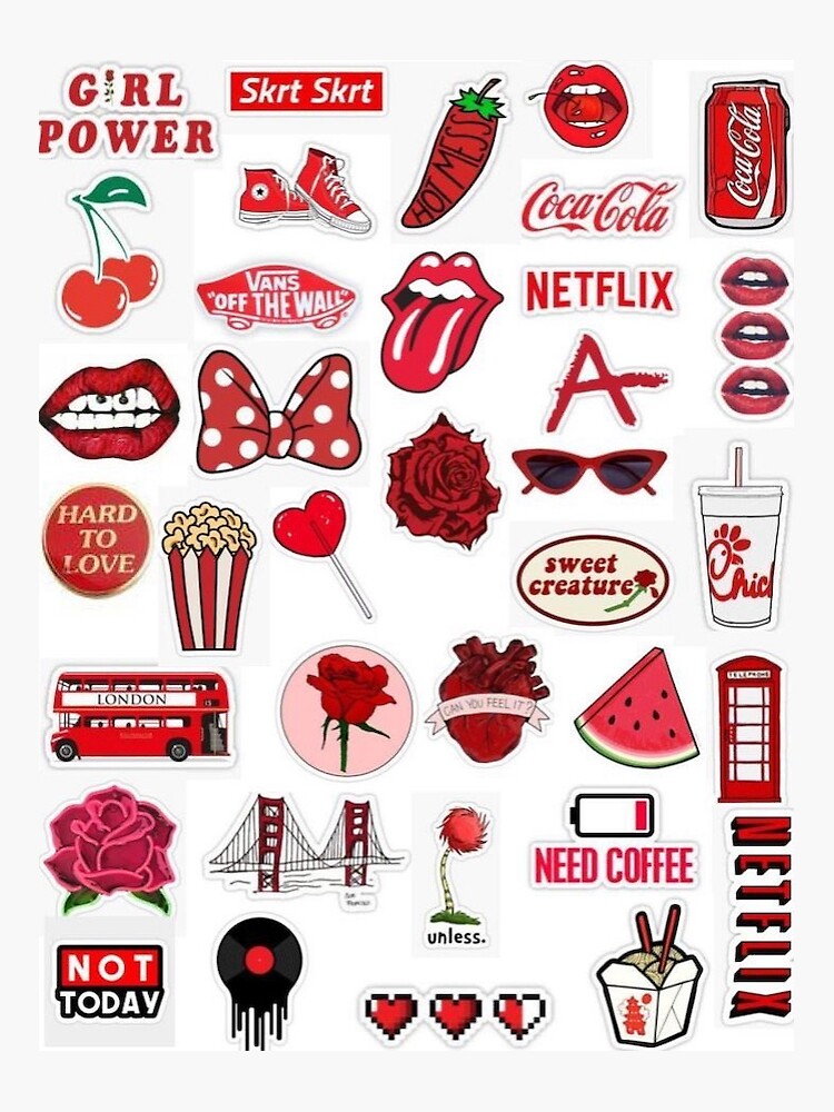 Red Aesthetic Laptop Stickers Pack Of 36\