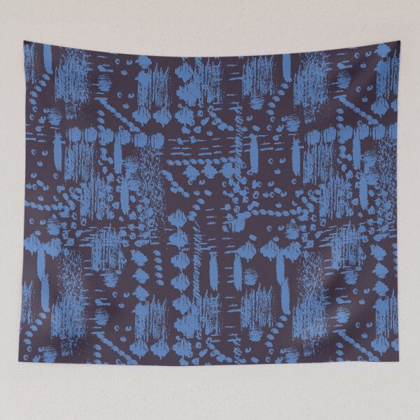 Item preview, abstract indigo blue marks pattern designed and sold by rysunki-malunki.