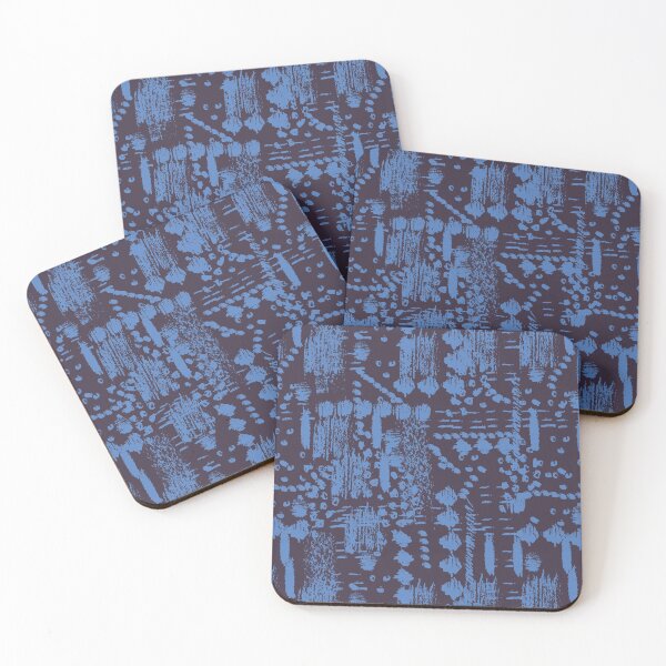 Item preview, abstract indigo blue marks pattern designed and sold by rysunki-malunki.