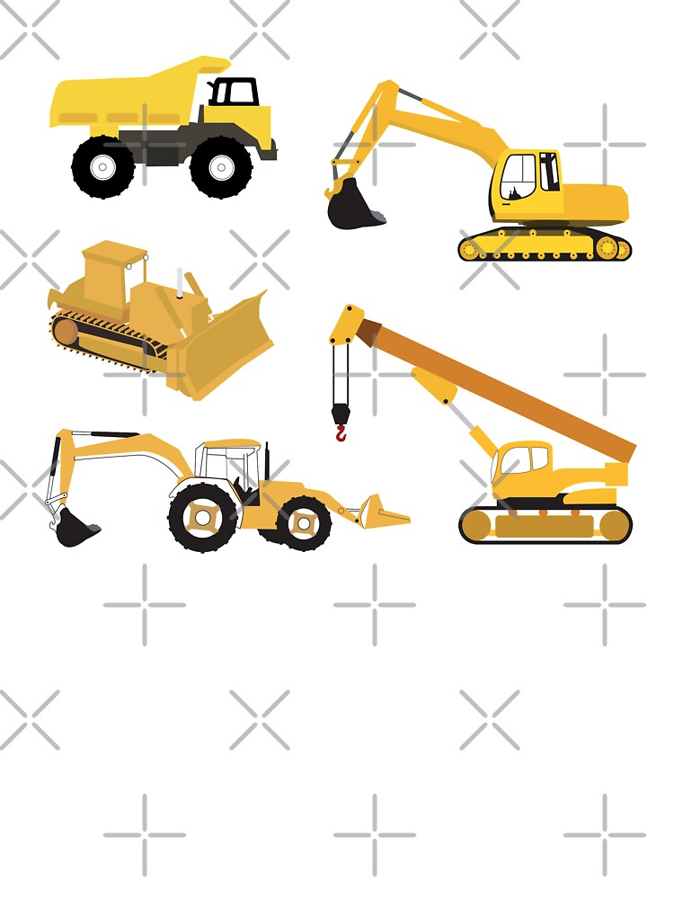 Disover Construction Trucks - Dump Truck, Excavator, Crane, Bulldozer and Backhoe Onesie
