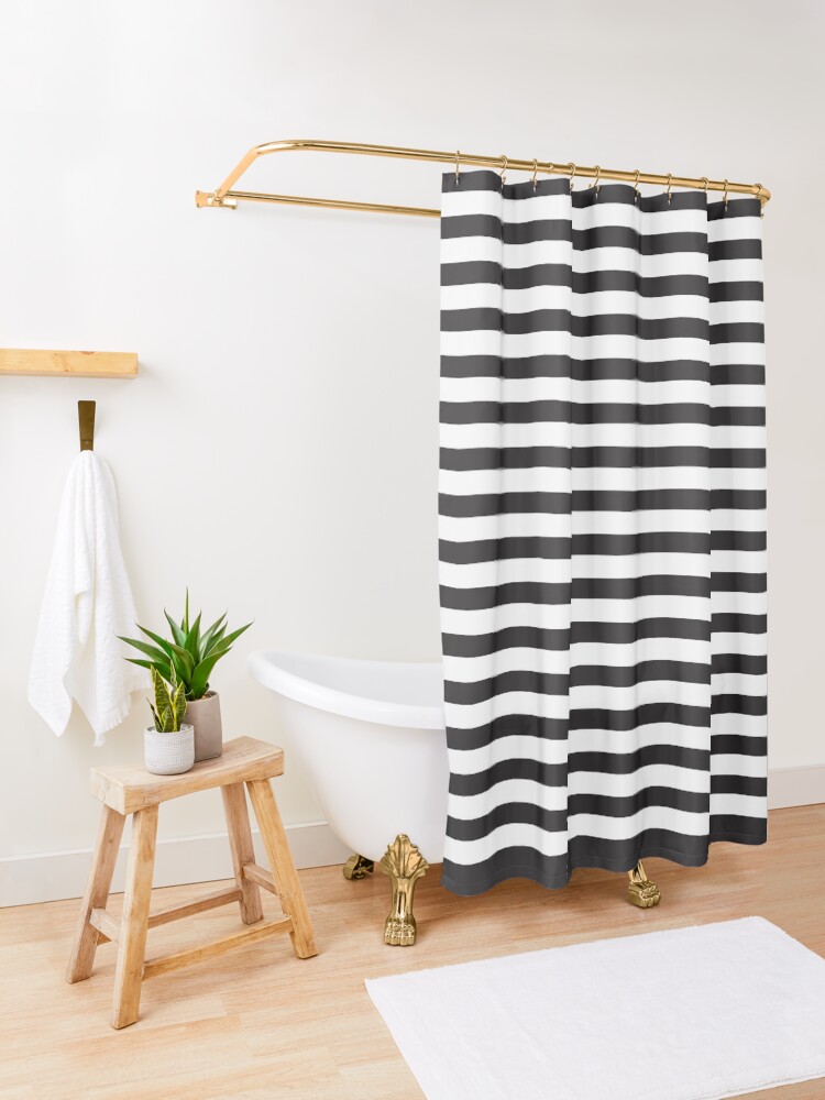 "Black and white horizontal stripes" Shower Curtain by kallyfactory