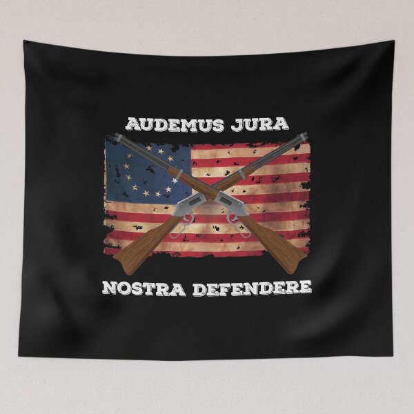 Item preview, Crossed Rifles Over American Flag We Dare Defend Our Rights print designed and sold by jakehughes2015.