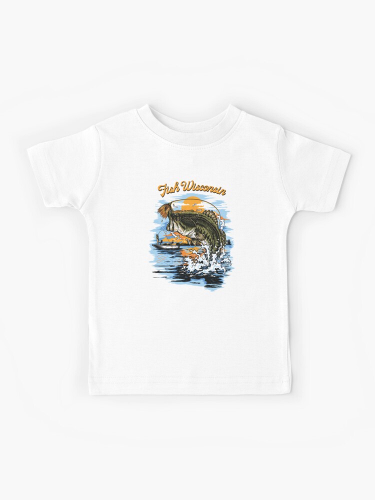 Largemouth Bass Fishing print  Fish Wisconsin Kids T-Shirt for