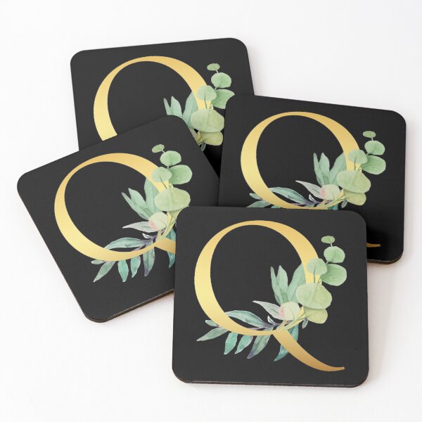 Item preview, Floral Gold Monogram Q - Letter Art Black designed and sold by MysticMagpie.