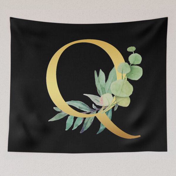 Item preview, Floral Gold Monogram Q - Letter Art Black designed and sold by MysticMagpie.