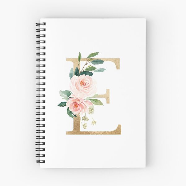 Artikelvorschau, Monogramm des Buchstabens E – Kunstgoldfolie, rosa und weiße Blumen und grüne Blätter entworfen und verkauft von Citronelladesig.