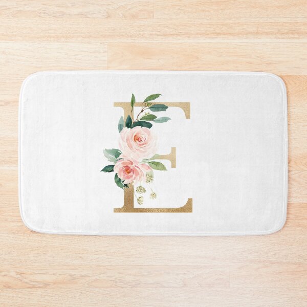Artikelvorschau, Monogramm des Buchstabens E – Kunstgoldfolie, rosa und weiße Blumen und grüne Blätter entworfen und verkauft von Citronelladesig.