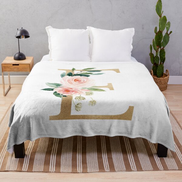 Artikelvorschau, Monogramm des Buchstabens E – Kunstgoldfolie, rosa und weiße Blumen und grüne Blätter entworfen und verkauft von Citronelladesig.