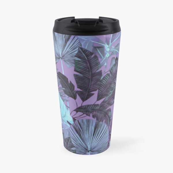 Grand Reverie - Tropical Leaf Aqua Purple Lavender Travel Coffee Mug