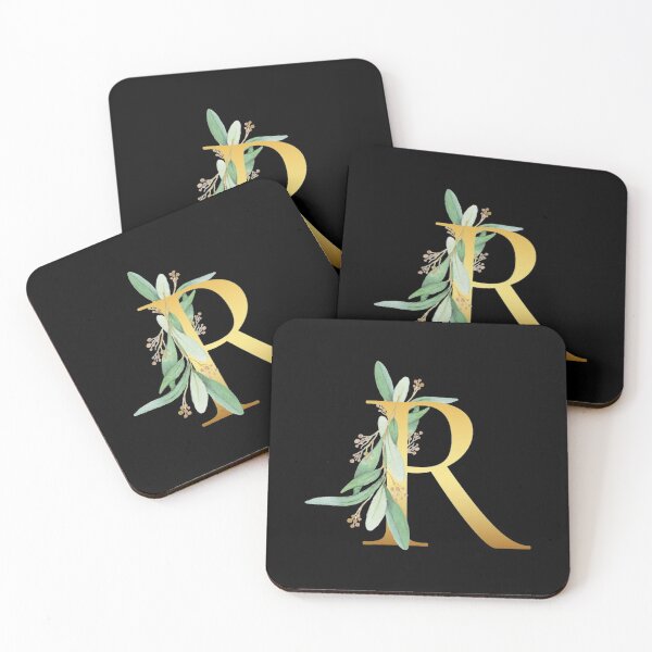 Item preview, Floral Gold Monogram R - Letter Art Black designed and sold by MysticMagpie.