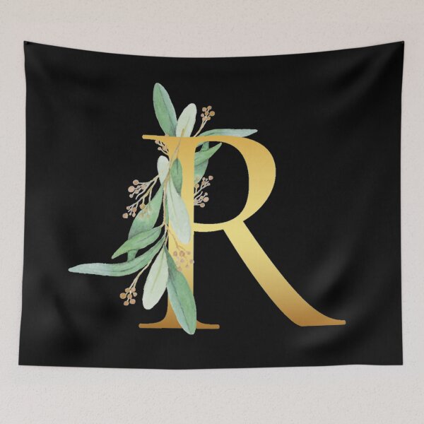 Item preview, Floral Gold Monogram R - Letter Art Black designed and sold by MysticMagpie.