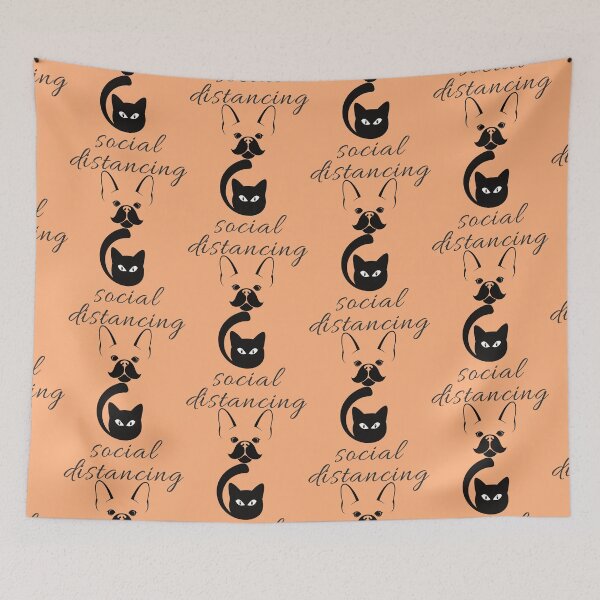 Item preview, BLACK AND WHITE, FUNNY CAT AND DOG SOCIAL DISTANCING designed and sold by corner-shop.