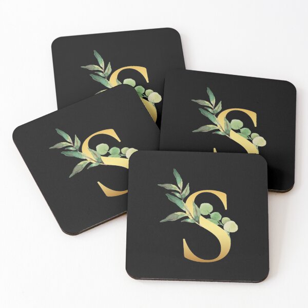Item preview, Floral Gold Monogram S - Letter Art Black designed and sold by MysticMagpie.