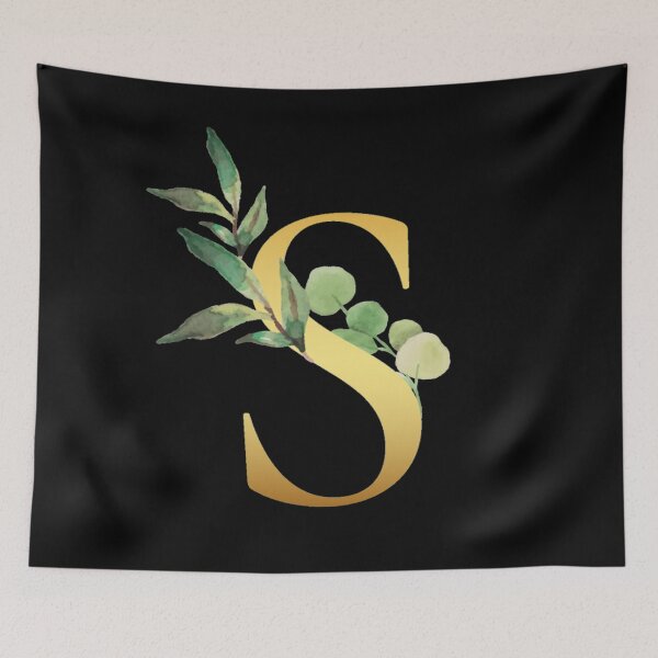 Item preview, Floral Gold Monogram S - Letter Art Black designed and sold by MysticMagpie.
