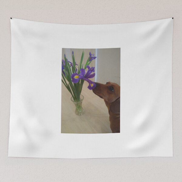 Item preview, Dachshund and blue iris designed and sold by TreacleDesigns.