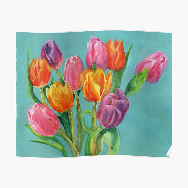 Tulip Bouquet Watercolor Painting Poster