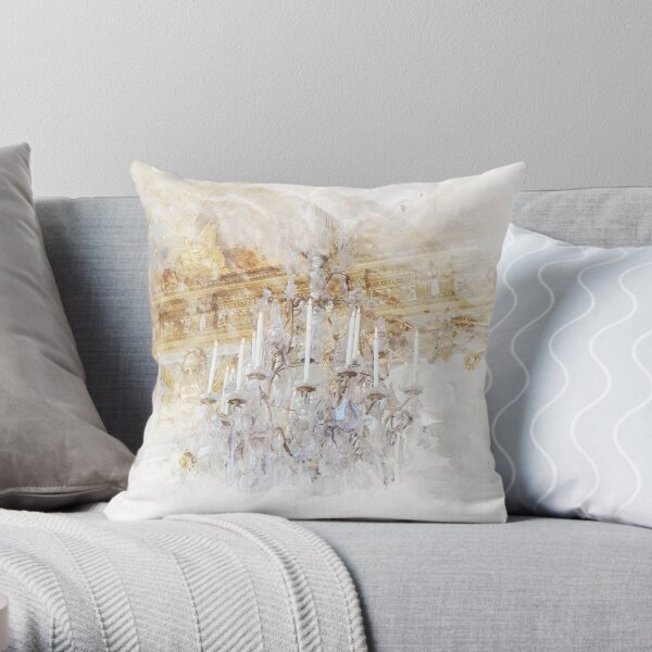 Watercolor Castle Chandelier Print Royal Gold Throw Pillow