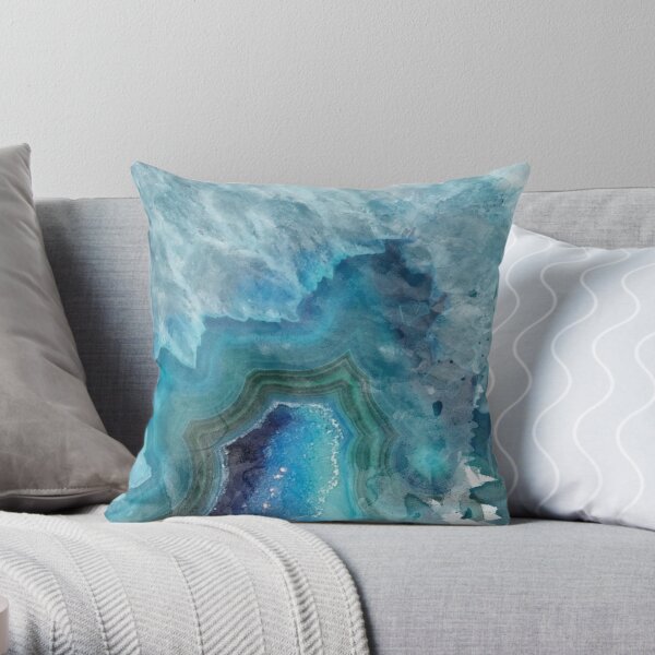 Blue Watercolor Agate Geode Print Throw Pillow