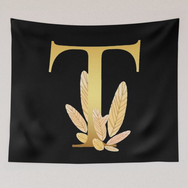 Item preview, Floral Gold Monogram T - Letter Art Black designed and sold by MysticMagpie.