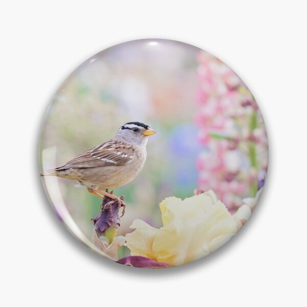 Item preview, Bird on iris in flower garden designed and sold by Greengate Images.