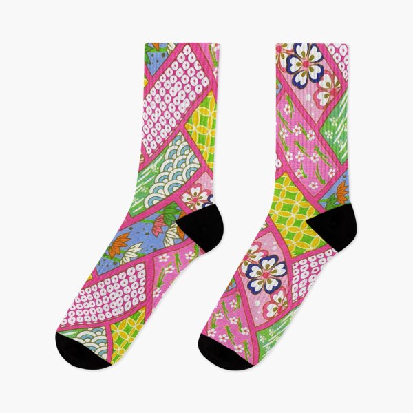 Item preview, PINK YELLOW BLUE LAMINATE FLORAL GEOMETRIC JAPANESE PATCHWORK PATTERN designed and sold by BulganLumini.