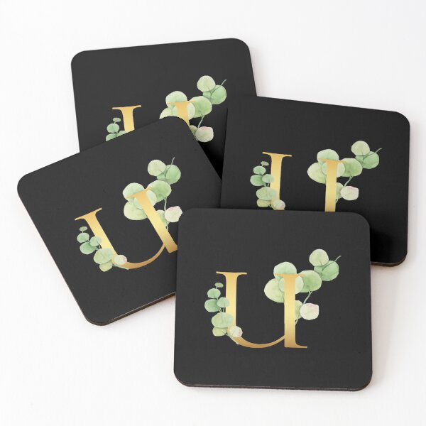 Item preview, Floral Gold Monogram U - Letter Art Black designed and sold by MysticMagpie.