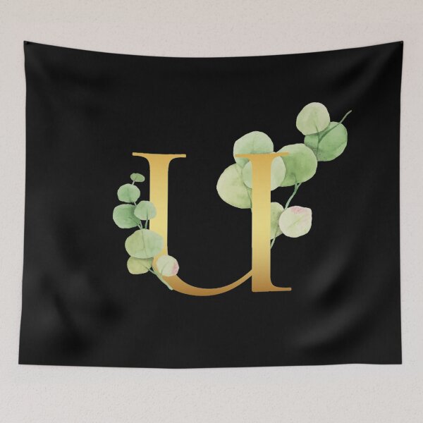 Item preview, Floral Gold Monogram U - Letter Art Black designed and sold by MysticMagpie.
