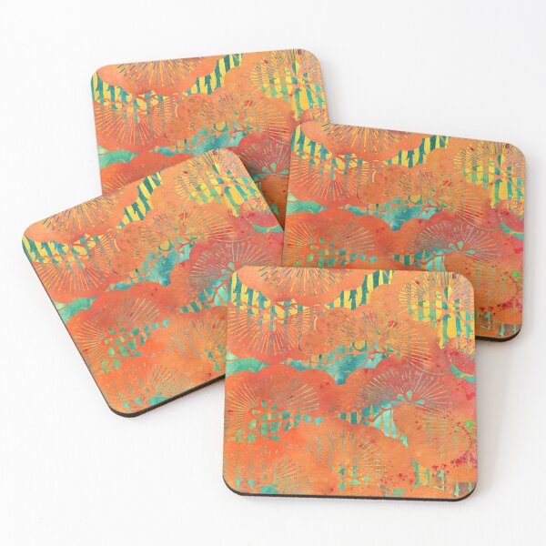 Item preview, Abstract Mimosa Flower Chinoiserie Chic Watercolor Stencil Art - Orange designed and sold by AndreaHelmArt.