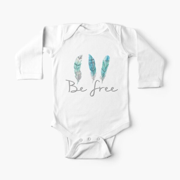 Be Free Watercolour Feathers Tatra Cottage Long Sleeve Baby One-Piece