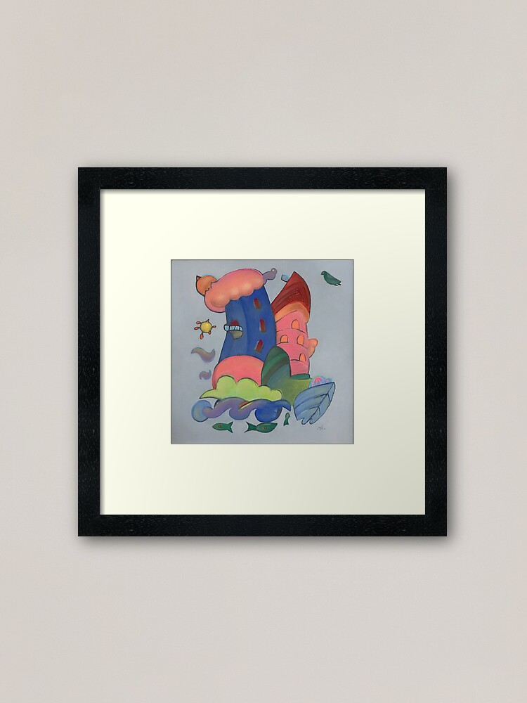 Alternate view of French blue village tower by the sea Framed Art Print