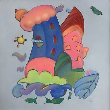 Artwork thumbnail, French blue village tower by the sea by AnnetteArt