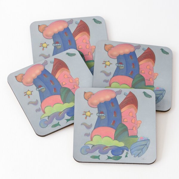 Item preview, French blue village tower by the sea designed and sold by AnnetteArt.