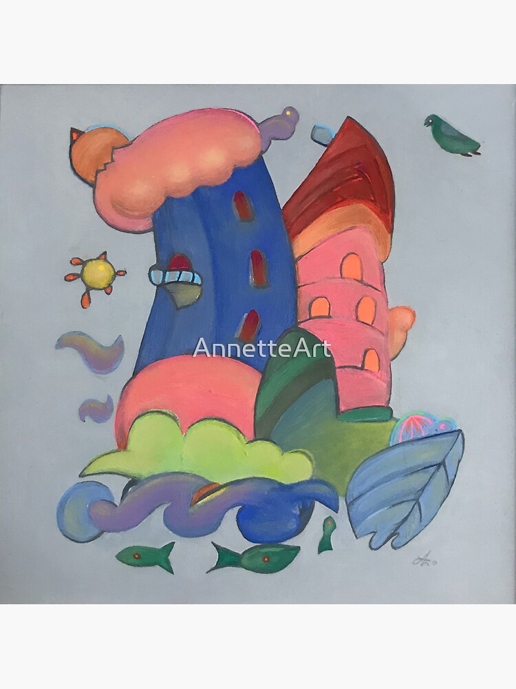 Thumbnail 3 of 3, Sticker, French blue village tower by the sea designed and sold by AnnetteArt.