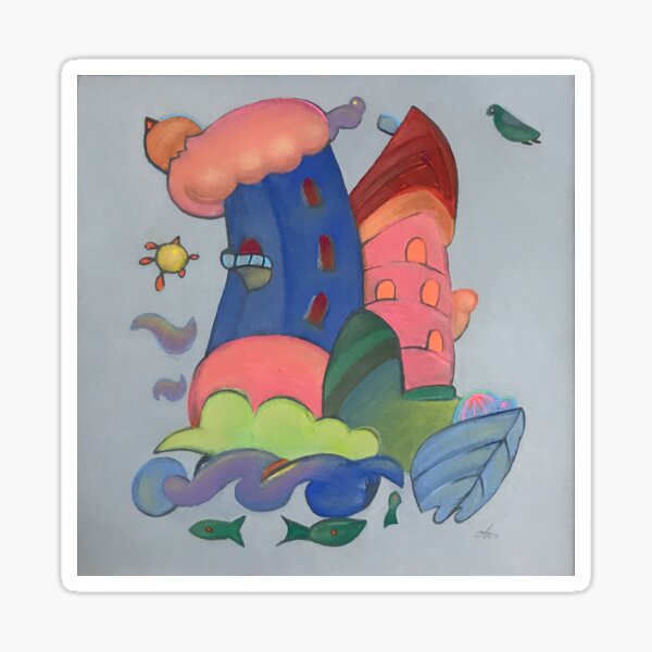 Item preview, French blue village tower by the sea designed and sold by AnnetteArt.