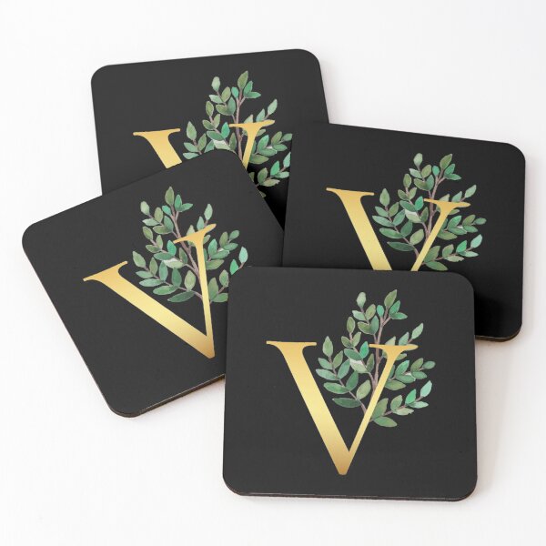 Item preview, Floral Gold Monogram V - Letter Art Black designed and sold by MysticMagpie.