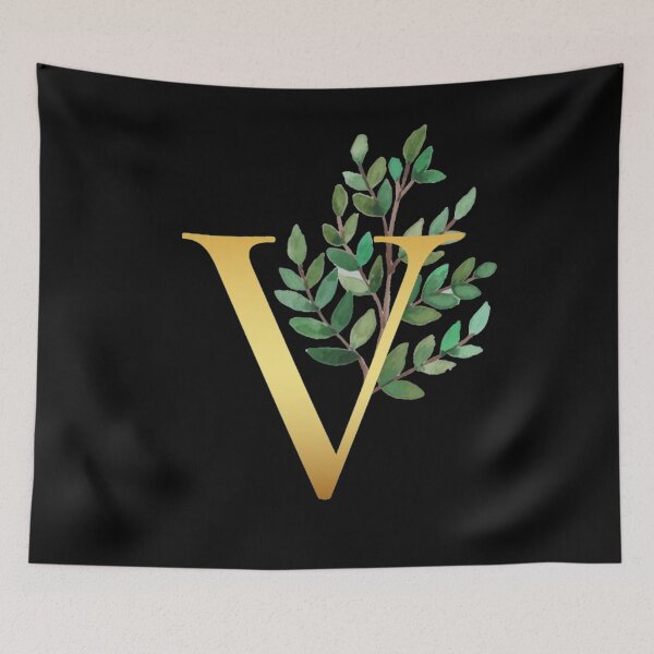 Item preview, Floral Gold Monogram V - Letter Art Black designed and sold by MysticMagpie.
