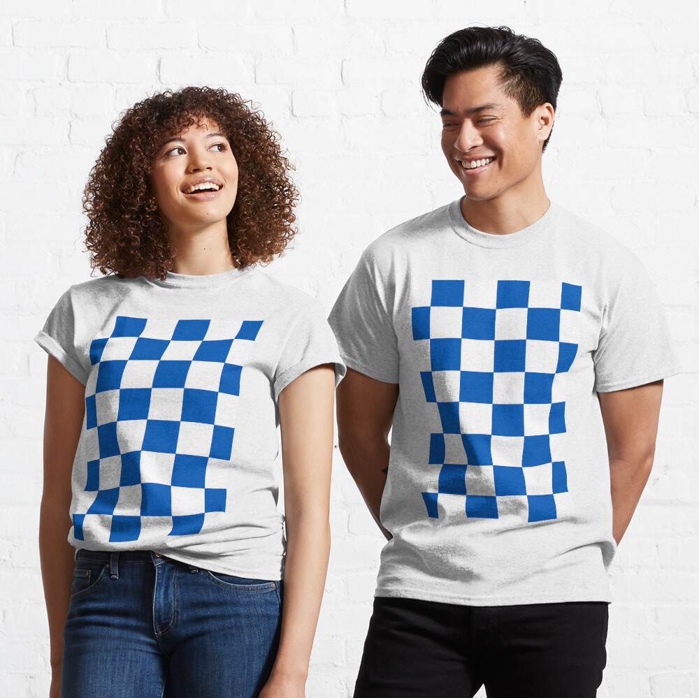 Brighton Blue and White Checkered Fan Flag Graphic T-Shirt for