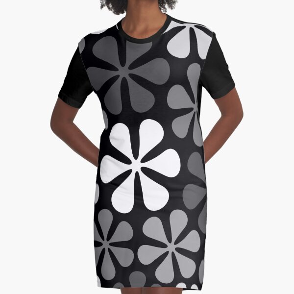 Abstract Flowers Monochrome Graphic T-Shirt Dress