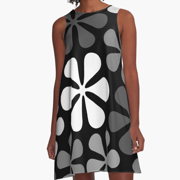Abstract Flowers Monochrome A-Line Dress